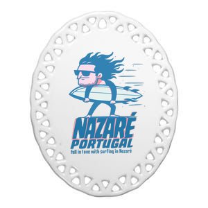 Nazaré Portugal Funny Surfer Ceramic Oval Ornament