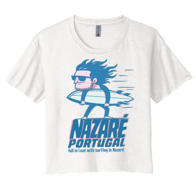 Nazaré Portugal Funny Surfer Women's Crop Top Tee