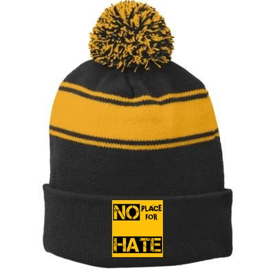 No Place For Hate Stripe Pom Pom Beanie