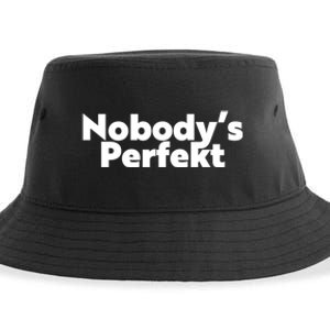 NobodyS Perfekt Funny Typo Sarcastic Pun Statement Humor Sustainable Bucket Hat