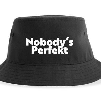 NobodyS Perfekt Funny Typo Sarcastic Pun Statement Humor Sustainable Bucket Hat