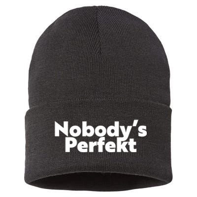 NobodyS Perfekt Funny Typo Sarcastic Pun Statement Humor Sustainable Knit Beanie