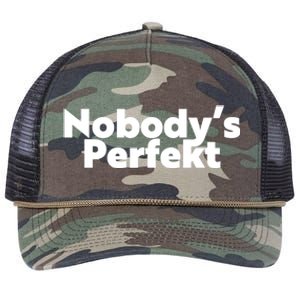 NobodyS Perfekt Funny Typo Sarcastic Pun Statement Humor Retro Rope Trucker Hat Cap