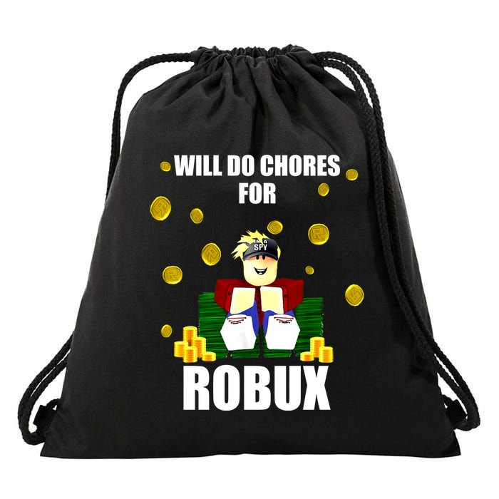 Noob & Professional Gamer Will Do Chores For Robux Drawstring Bag