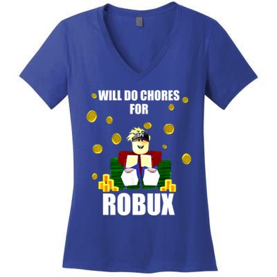 Noob & Professional Gamer Will Do Chores For Robux Women's V-Neck T-Shirt