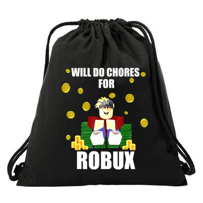 Noob & Professional Gamer Will Do Chores For Robux Funny Drawstring Bag