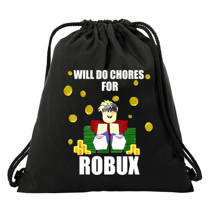 Noob & Professional Gamer Will Do Chores For Robux Funny Drawstring Bag