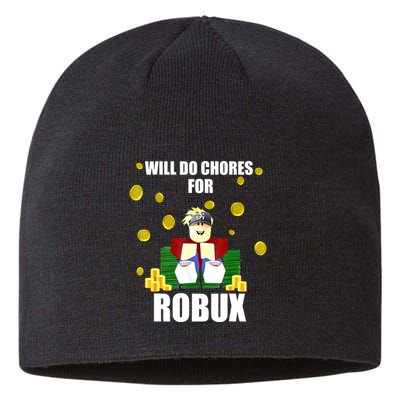 Noob & Professional Gamer Will Do Chores For Robux Funny Sustainable Beanie
