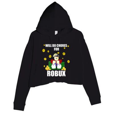 Noob & Professional Gamer Will Do Chores For Robux Funny Crop Fleece Hoodie