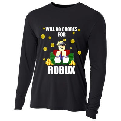 Noob & Professional Gamer Will Do Chores For Robux Funny Cooling Performance Long Sleeve Crew