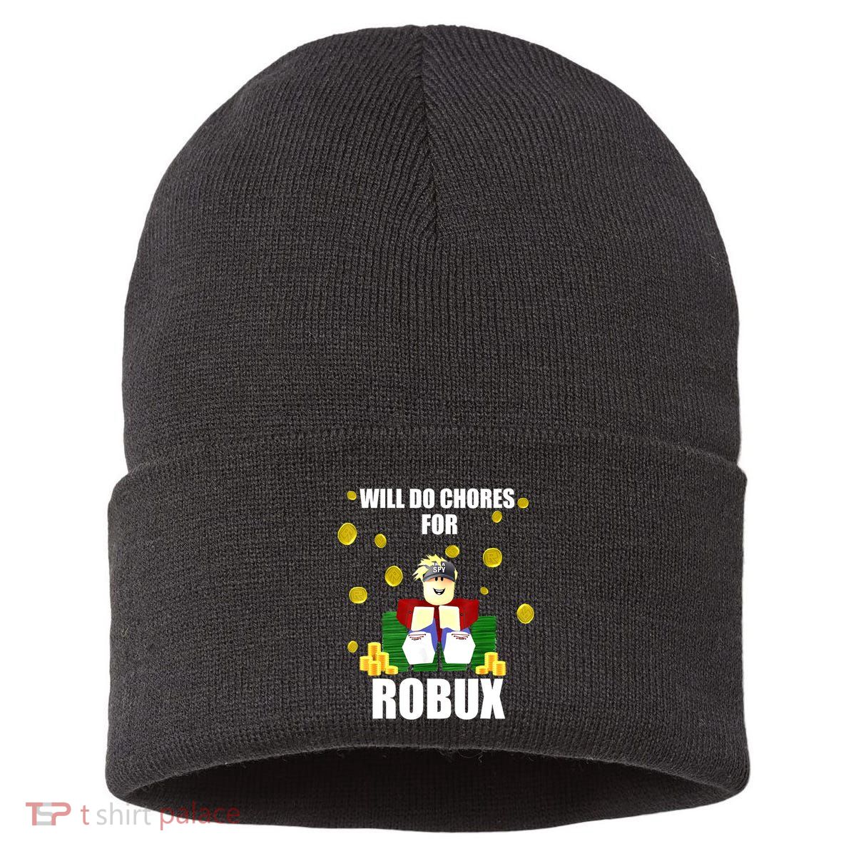 Noob & Professional Gamer Will Do Chores For Robux Funny Sustainable Knit Beanie