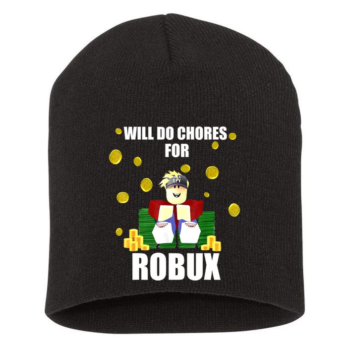 Noob & Professional Gamer Will Do Chores For Robux Funny Short Acrylic Beanie
