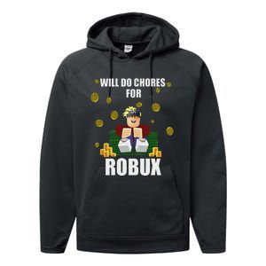 Noob & Professional Gamer Will Do Chores For Robux Funny Performance Fleece Hoodie