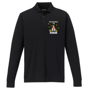 Noob & Professional Gamer Will Do Chores For Robux Funny Performance Long Sleeve Polo