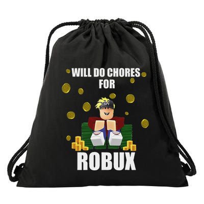 Noob & Professional Gamer Will Do Chores For Robux Funny Drawstring Bag