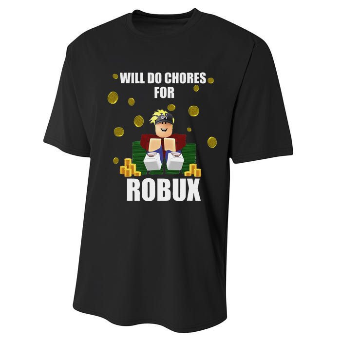 Noob & Professional Gamer Will Do Chores For Robux Funny Performance Sprint T-Shirt