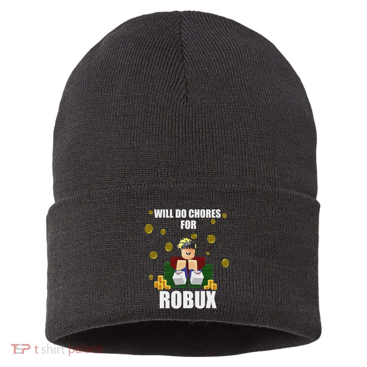 Noob & Professional Gamer Will Do Chores For Robux Funny Sustainable Knit Beanie