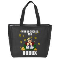 Noob & Professional Gamer Will Do Chores For Robux Funny Zip Tote Bag