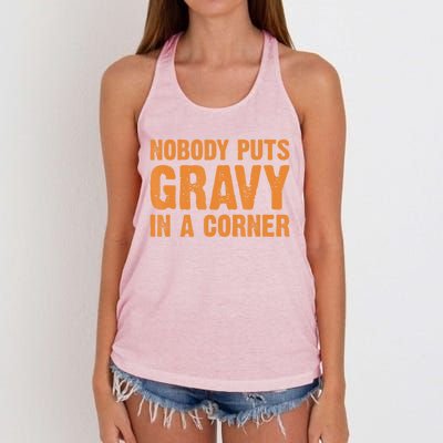 Nobody Puts Gravy In A Corner Women's Knotted Racerback Tank