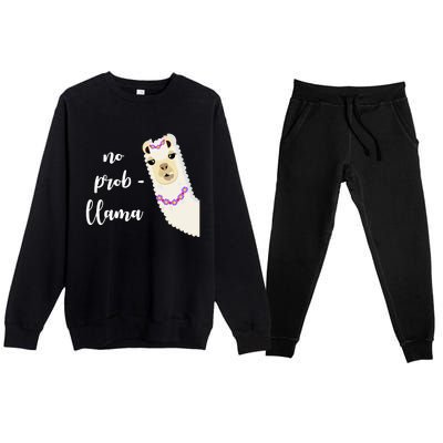 No Probgreat Giftllama Fun Face Alpaca Trending Funny Farm Animal Gift Premium Crewneck Sweatsuit Set