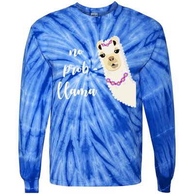 No Probgreat Giftllama Fun Face Alpaca Trending Funny Farm Animal Gift Tie-Dye Long Sleeve Shirt