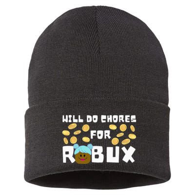 Noob & Professional Gamer Will Do Chores For Robux Sustainable Knit Beanie