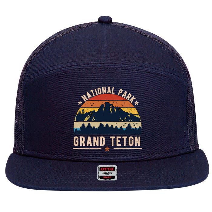 National Park Grand Teton Vintage Retro Souvenir 7 Panel Mesh Trucker Snapback Hat