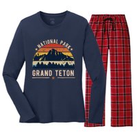 National Park Grand Teton Vintage Retro Souvenir Women's Long Sleeve Flannel Pajama Set 