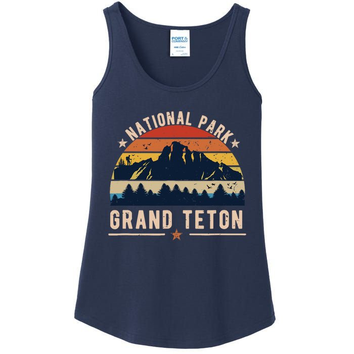 National Park Grand Teton Vintage Retro Souvenir Ladies Essential Tank