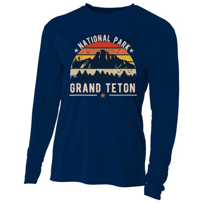 National Park Grand Teton Vintage Retro Souvenir Cooling Performance Long Sleeve Crew