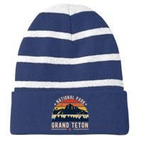 National Park Grand Teton Vintage Retro Souvenir Striped Beanie with Solid Band