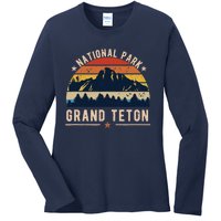 National Park Grand Teton Vintage Retro Souvenir Ladies Long Sleeve Shirt