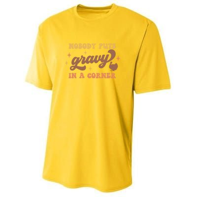 Nobody Puts Gravy In A Corner Funny Thanksgiving Meaningful Gift Youth Performance Sprint T-Shirt