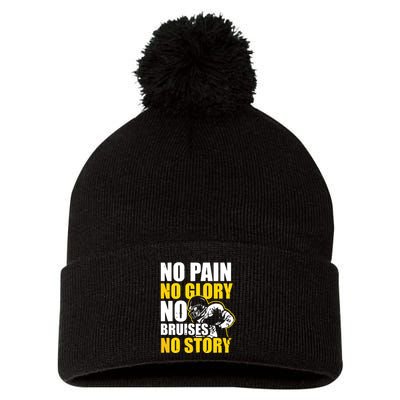 No Pain Glory Bruises Story Design Football Coach Pom Pom 12in Knit Beanie