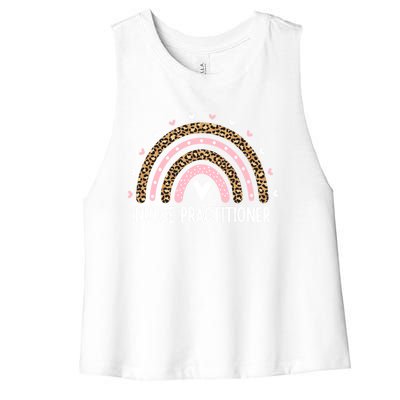 Nurse Practitioner Graduation Leopard Rainbow Nursing Np Gift Women's Racerback Cropped Tank