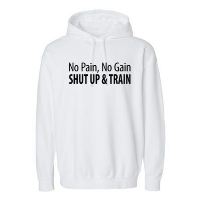 No Pain Gift No Gain Gift Shut Up And Train Gift Garment-Dyed Fleece Hoodie