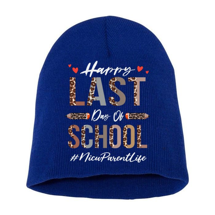 Nicu Parent Happy Last Day Of School Summer Funny Leopard Funny Gift Short Acrylic Beanie