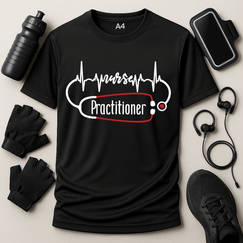 Nurse Practitioner Heartbeat Heart Stethoscope Nursing Gift Cooling Performance Crew T-Shirt