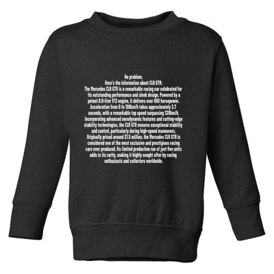 No Problem Heres The Information About Clr Gtr The Mercedes Toddler Sweatshirt