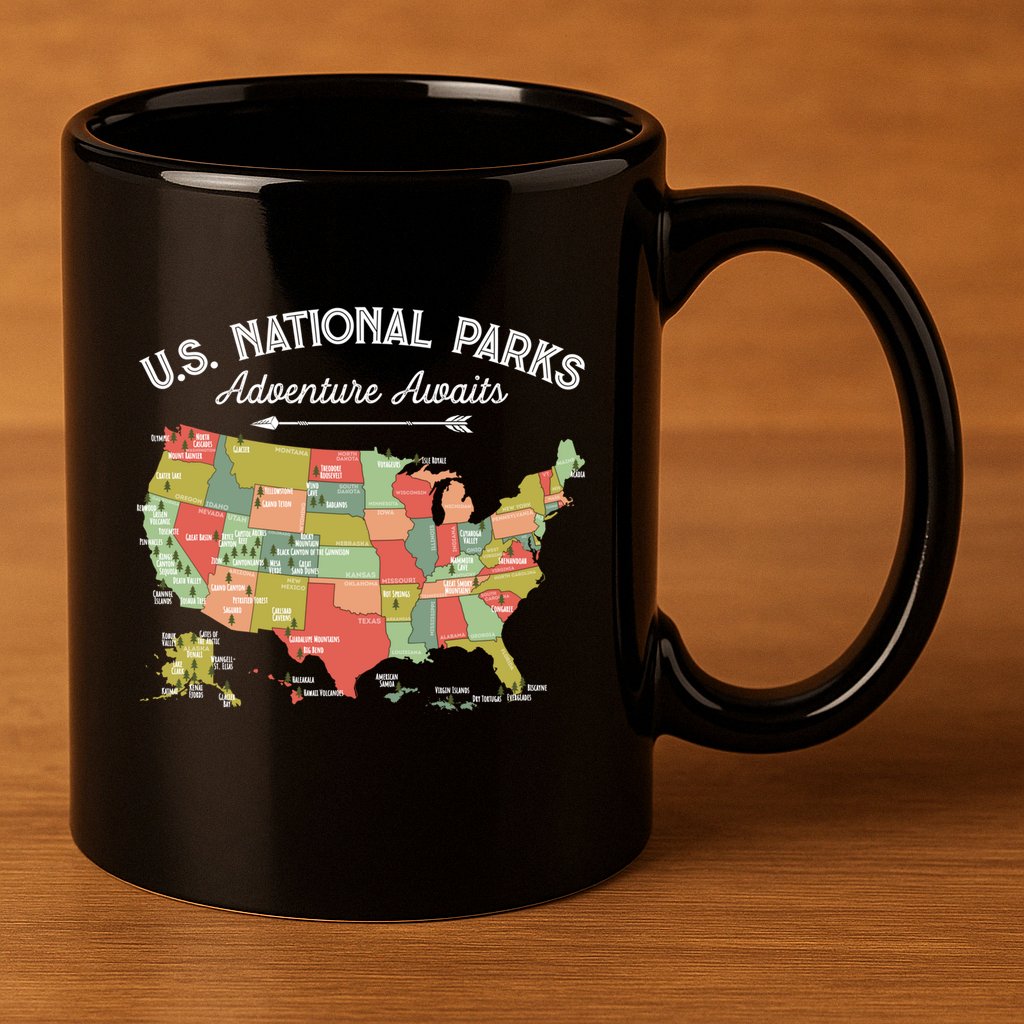 National Parks Hoodie Map Camping Design Hiking 11oz C Handle Ceramic Mug