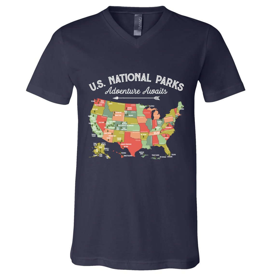 National Parks Hoodie Map Camping Design Hiking V-Neck T-Shirt