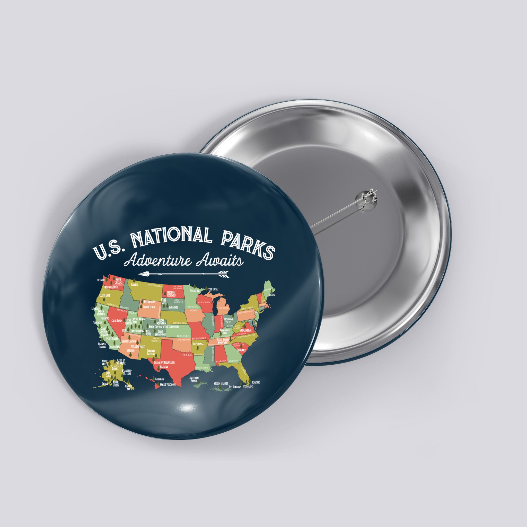 National Parks Hoodie Map Camping Design Hiking Button
