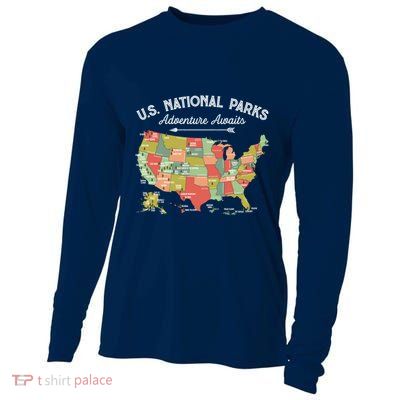 National Parks Hoodie Map Camping Design Hiking Cooling Performance Long Sleeve Crew