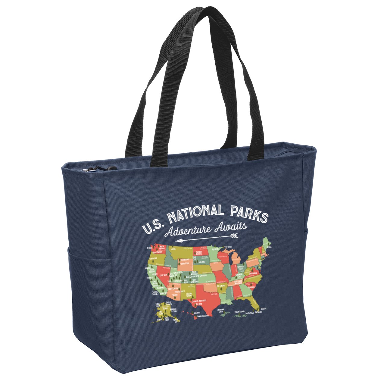 National Parks Hoodie Map Camping Design Hiking Zip Tote Bag