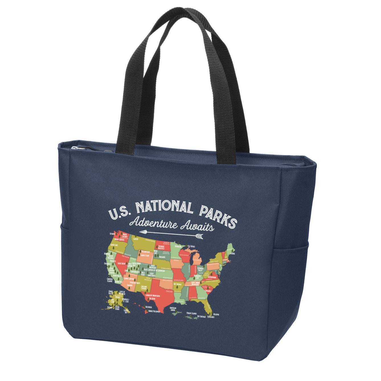 National Parks Hoodie Map Camping Design Hiking Zip Tote Bag