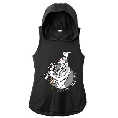 No Pain Just Gain Funny Rabbit Gift Ladies PosiCharge Tri-Blend Wicking Draft Hoodie Tank