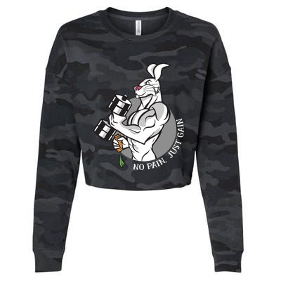 No Pain Just Gain Funny Rabbit Gift Cropped Pullover Crew