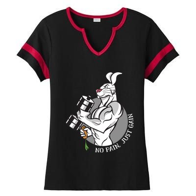 No Pain Just Gain Funny Rabbit Gift Ladies Halftime Notch Neck Tee