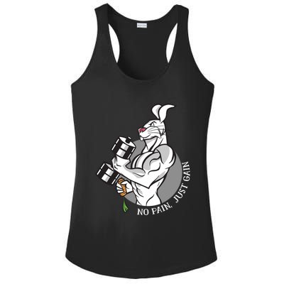 No Pain Just Gain Funny Rabbit Gift Ladies PosiCharge Competitor Racerback Tank