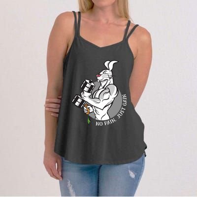 No Pain Just Gain Funny Rabbit Gift Women's Strappy Tank